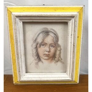 Vintage Rene David Protrait Drawing Print Miniature Framed Made in Italy 5x4.5"